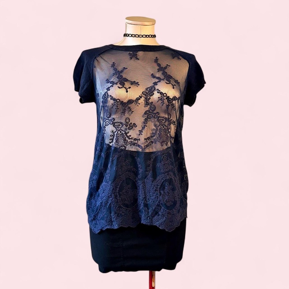 Navy blue lace blouse‎ by Joe Fresh